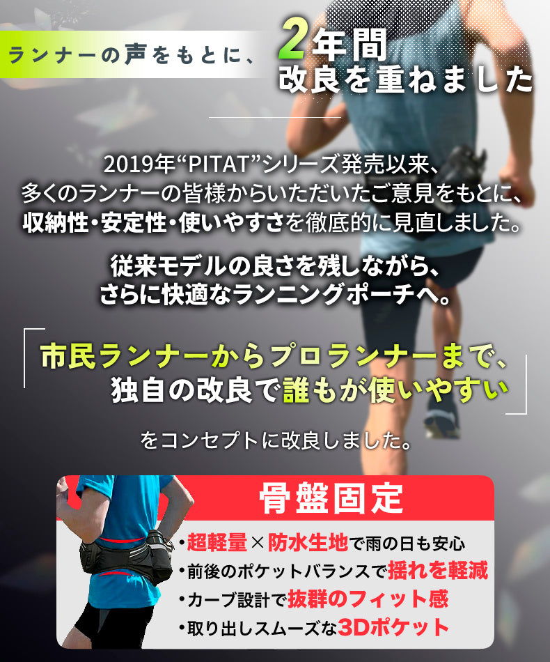 2026改良モデル PITAT PRO ランニングポーチ  揺れない 保冷機能　耐熱シート  給水ポケット ウエストバック ジョギング 　ボトルポーチ ランニング ポーチ ウエストポーチ 防水 洗濯可